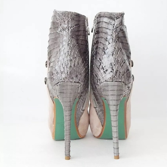 Luxury Green Bottom Chaneli Womens Feather Suede Snakeskin Ankle Boots - Picture 3 of 10